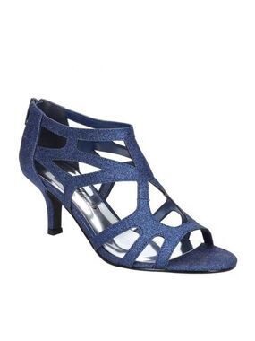 Easy Street Alive At 5 Strappy Flattery Zip Up Dress Heel Sandals Navy Glitter